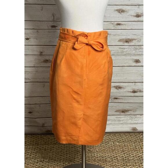 Ann Taylor office siren orange linen-blend paperbag pencil skirt Size 8P - Picture 5 of 10